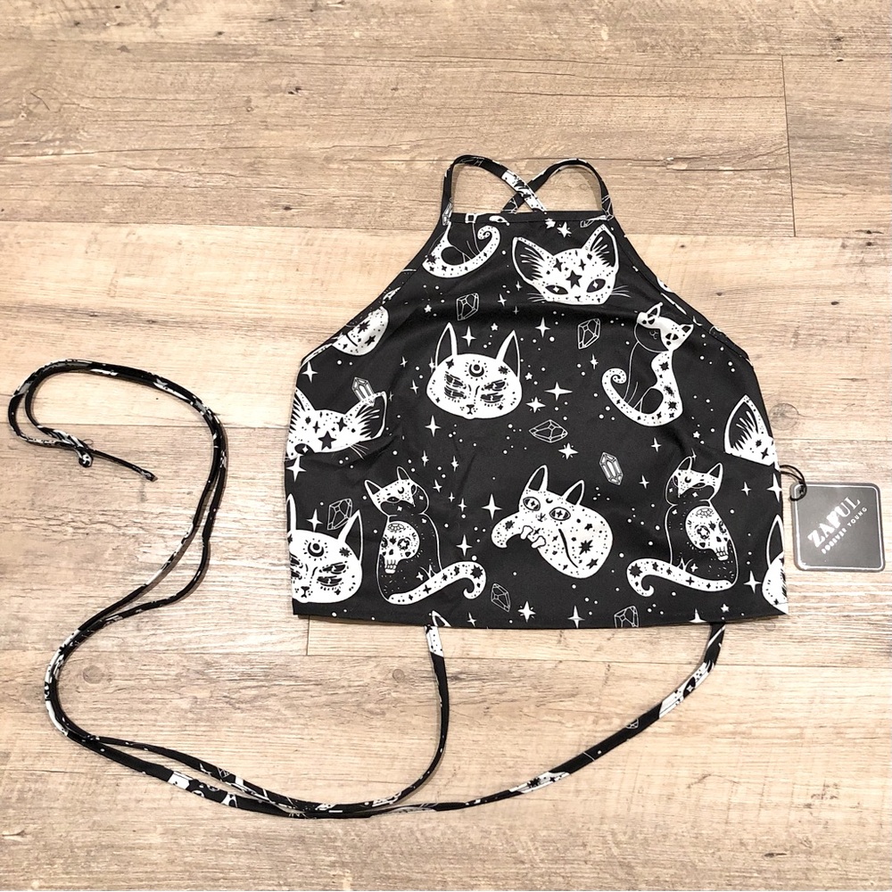 NEW Cosmic Cat Celestial Crop Top with Open Strappy Back
